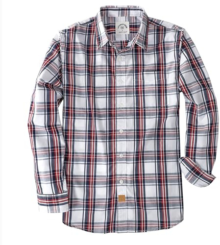 Dubinik® Chemise Homme Casual Poche Leger Doux Regular Bouton Classiques Carreaux Manches Longues Rouge Blanc Bleu 052 L