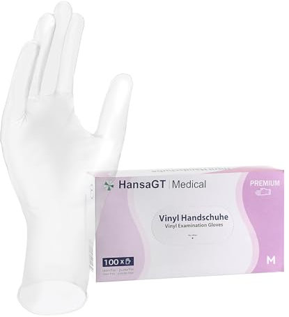 HansaGT Medical Einweghandschuhe Vinyl, Handschuhe M,100 Vinylhandschuhe, Handschuhe Einweg puderfrei, Gummihandschuhe Einweg latexfrei, Einweg Handschuhe, Einmalhandschuhe in S, M, L, XL