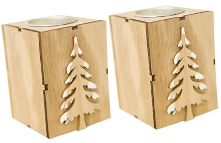 OKUMEYR 2st Kerzenhalter Holz Weihnachtliche Votivkerzenhalter Teelichthalter Weihnachtskerzenhalter Weihnachtliche Tischdekoration Kandelaber Bambus Hölzern Ornamente