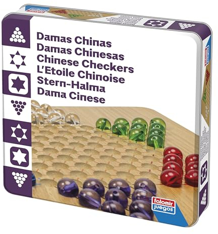 Falomir - Dames Chinoises Deluxe | Stratégie colorée et Amusante | Boîte en étain | Depuis 2 Joueurs (âge 6+)
