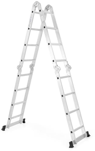 COSTWAY Scala Multifunzione 7 in 1, Scala Pieghevole in Alluminio 461 cm con Snodi di Bloccaggio Sicuri e Piedini Antiscivolo, Scala Leggere e Alta per Casa e Esterno, Portata 150 kg