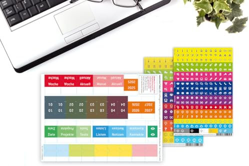 weekview Tabs - Griffregister für Kalender, Organizer und Planer | Farbig markierte Registerkarten | Perfekte Übersicht & Organisation | Ideal für Büro, Schule und Zuhause (2025, Tabs 1-2025)
