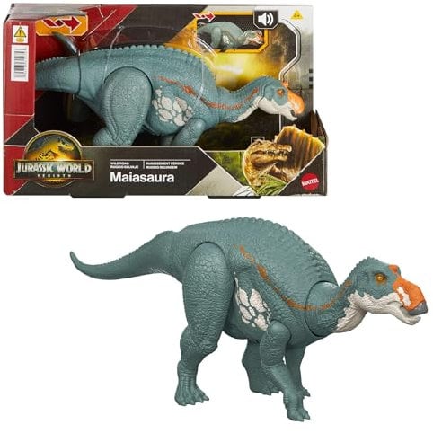Mattel Jurassic World: Die Wiedergeburt Wild Roar Maiasaura Dinosaurierspielzeug mit steuerbarem Beiß-Angriff in mehrere Richtungen und Brüllgeräusch, digitale Spielmöglichkeiten, JGC82