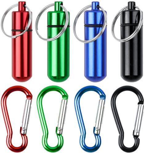 DAJISI Pillendose Schlüsselanhänger - Wasserdichte Zylindrische Medikamentenbox Klein für Unterwegs, Outdoor Aktivitäten, Reisen und Camping