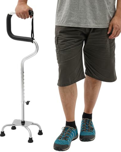 4 Spazierstock Gehstock, Gehstöcke Höhenverstellbare Multifunktional Gehhilfe mit stabilen 4-Zacken-Füßen für Rechts- Oder Linkshänder, Männer, Frauen und Senioren (Silber)