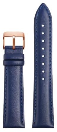 Chlikeyi Bracelet de montre en cuir bleu profond 19-22mm, bracelet de montre avec boucle ardillon en or rose