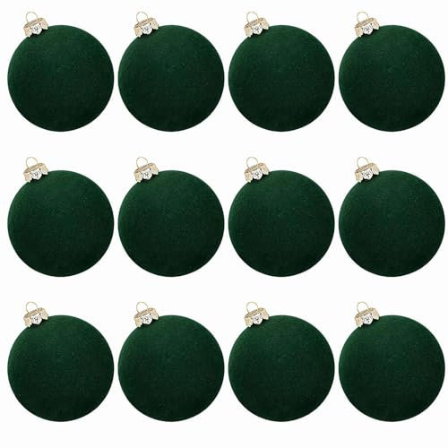 Samt-Weihnachtsschmuck, bruchsicher, große Weihnachtskugeln, Weihnachtsdekoration, Weihnachtsbaumschmuck-Set, Weihnachtskugeln, Urlaub, Party, hängende Heimbüro-Dekoration, Grün, 12 Stück