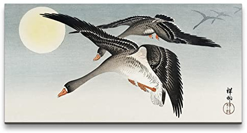 Paul Sinus Wandbild 120x60cm Ohara Koson „Fliegende Gänse bei Vollmond“ Leinwanddruck, Natur, Japanische Kunst, Vögel, Mond