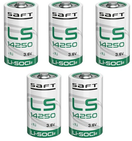 'Saft' 14250 LS14250 1/2AA 3.6V 1200mAh Lithium Battery half aa batteries Li-SOCL₂ Non-Rechargeable Battery for Dogwatch Dog Collar and Some of Movement Monitor/Home Security/Alarm (5 batteries)