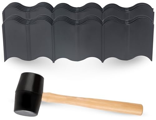 Shwet Vibes Bordure de pelouse – Facile à installer – Bordure de jardin flexible et résistante pour herbe, allées, bordures surélevées, gazon artificiel (marteau bonus)