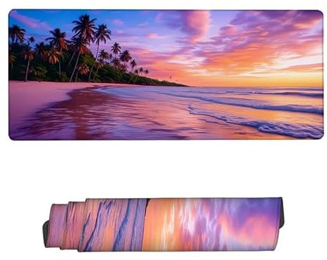 Large Mouse Mat 1600x800x3mm,Mouse Pad Beach Desk Mat,Gaming Mouse Pad Sea Mouse Pads,Non Slip Desk Mat,Keyboard Mat with Water Resist Surface,Improved Precision and Speed,Desk Accessories RS-126