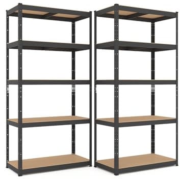 baudim - 2er-Set 180x90x40 cm Schwerlastregal/Steckregal schwarz mit 5 Böden je 175 kg Tragkraft, Metallregal, Garagenregal oder Lagerregal, Kellerregal, Werkstattregal, 875 kg