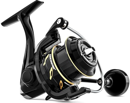 Ashconfish DF Series Spinnrolle, Salzwasser- und Süßwasser-Angelrolle, Leichter Nylon/Fiberglas-Rahmen, 7 + 1BB, 5,2:1 Übersetzungsverhältnis, Langstrecken-Wurf DF