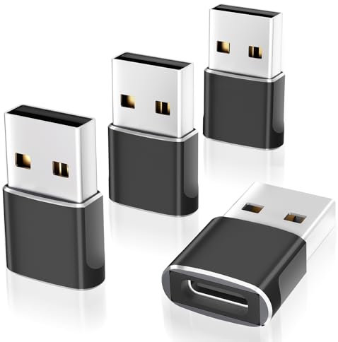 Omivine 4 Stück USB-C Buchse auf USB-A Stecker OTG Adapter Auto Ladekabel Konverter für iPhone, Mac, Laptop, Tablet, Smartphone, usw -Schwarz