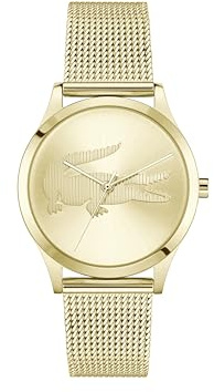 Lacoste Uhr mit DREI-Zeiger-Quarzwerk für Damen Kollektion CROCODELLE mit Goldfarben Edelstahl-Mesh-Gliederarmband - 2001416