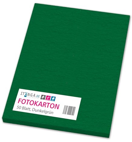 itenga farbiger Fotokarton 50 Blatt A4 300 g/qm² - Tonpapier Tonkarton Bastelpapier Bastelkarton Bogen durchgefärbt zum kreativen Gestalten und Basteln (DUNKELGRÜN)