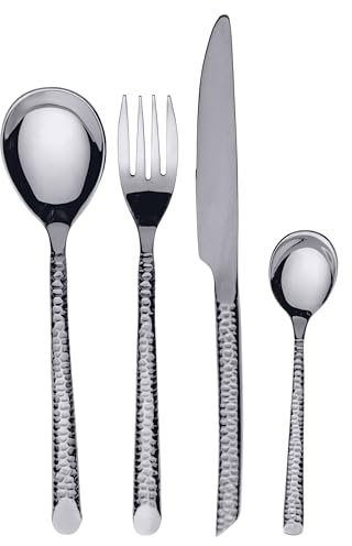 Besteckset 24-teilig Edelstahl poliert Griffe Hammerschlag silber Malindi