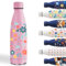 Gourde, 500ml Gourde Isotherme, Gourde Personnalisée avec des Fleur, Facile à Nettoyer, Gourde Enfant Sans BPA, Facile à Transporter, Bouteille d'eau pour École, Bureau, Voyage, Sports, Running, Rose