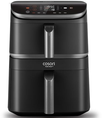 COSORI Turbo Tower Friggitrice ad Aria 10,8L con Cestelli Verticali, Cottura Salvaspazio a 3 Livelli, 2630W, 2 Motori DC, 6 Funzioni, 50+ Ricette Complete Online, 2 DC Motori, CAF-DC111