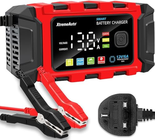 Xtremeauto 12V Smart Batterieladegerät 6A - Vollautomatische Autobatteriewartung, Desulfator & Reparatur Ladegerät für Autos, Motorräder, ATVs, Wohnmobile, Rasenmäher & mehr