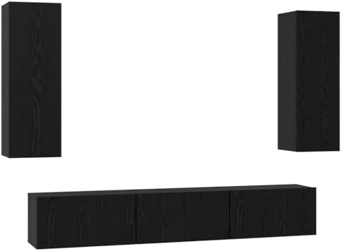 vidaXL TV Cabinet Set 5 pcs Black oak 160 x 30 x 30 cm Engineered wood, Living Room, Rustic Entertainment Center Set, Ample Storage Solutions, Wall-Mounted Units, Space Efficient Shelving Options