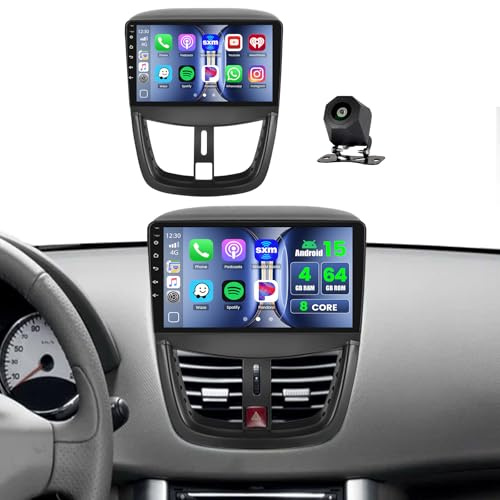 Hikity 8 core 4+64G Android 15 Autoradio für Peugeot 207 2009/2010/2011/2012/2013, 9 BildschrimAuto Radio mit Wireless CarPlay Android Auto Bluetooth Freisprecheinrichtung GPS WiFi DSP FM RDS