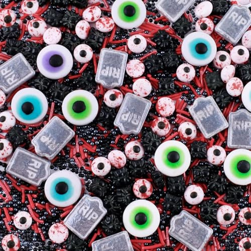 Lukinuo Eyeball Sprinkles Halloween Essbare Augen Grabstein Spider Blutige Augen Rote Essbare Eyeballs Sprinkles Mischen Schwarz Rot Jimmies Süßigkeiten Eyeballs Augen Sprinkle 3.5 oz