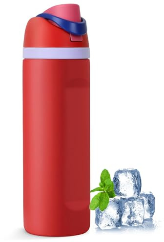 SINZONeu® Botella Térmica 710ml Rojo - Termo de Acero Inoxidable con Pajita, Doble Pared, Sin BPA, Impermeable para Bebidas Frías y Calientes