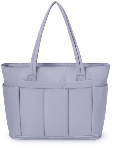 Wandering Nature Tote Bags for Women with Zipper, Expandable Shoulder Handbags with 15.6 Inch Laptop Compartment & Shoe Bag for Work, College Travel Gym,Blue Grey (Patent Pending)