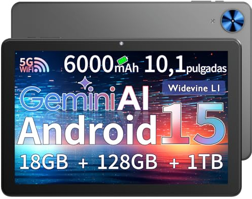 Rebecco Tablette 10 Pouces, Tablette Android 15 Gemini AI, 18Go RAM + 128Go ROM + 1To TF, Octa-Core, Écran Tactile IPS HD 1280x800, Batterie 6000mAh, Widevine L1, WiFi 5G & BT 5.0, Double Caméra Z70