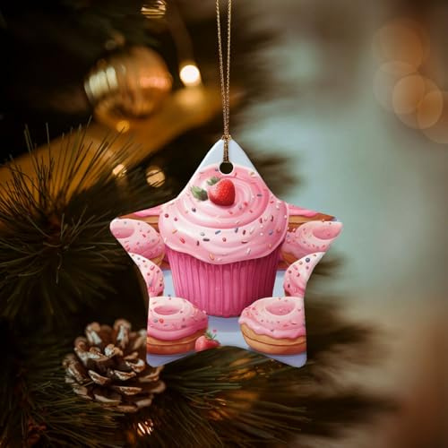 Weihnachtsschmuck zum Aufhängen, Weihnachtsbaumspitze, Dekoration, Donut und Cupcake, Keramik, Ornament, Sternform, Andenken, Geschenk, Hängender Anhänger für Weihnachtsbaum, Winter, Neujahr