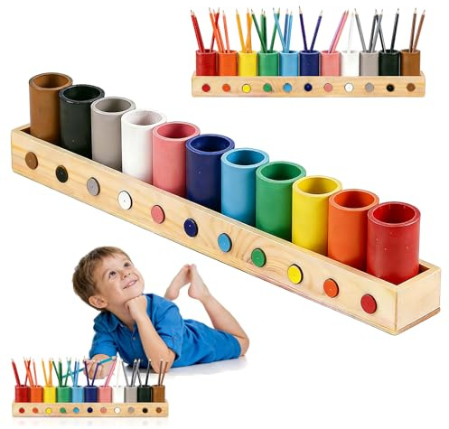 BUERPINKING Stiftehalter Kinder, Stiftehalter holz, 11 Bewegliche Stifte organizer, Buntstift Fächer Stiftebecherhalter für Kinder Schreibtisch Büro Zuhause Schulbedarf