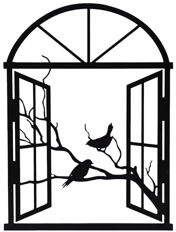 UNUS Wandbild aus Metall selbstklebend Fenster mit Vögeln 30x40 cm Schwarz | moderne Wanddeko