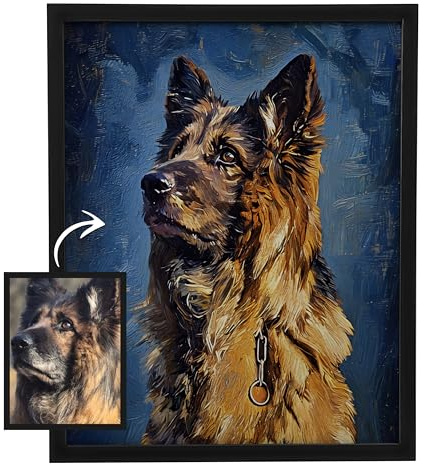 Generisch Haustierporträt Ölgemälde Stil mit wählbarem Hintergrund – individuelles Leinwandbild im klassischen Ölfarben-Stil aus Ihrem Foto – A2 A3 A4 A5 Druck personalisiertes Hund- oder Katzenbild
