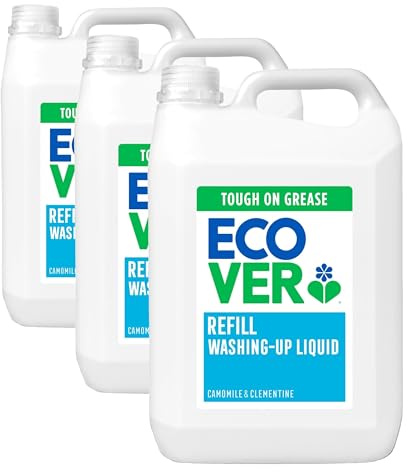 Ecover Washing Up Liquid Refill, Washing Up Soap, Tough on Grease and Grime, Fresh Camomile & Clementine Scent, 1 x 5L (Pack of 3)