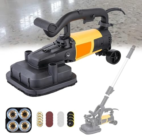 Pvxa Levigatrice per Pavimenti in Cemento A 4 Teste da 3800 W con Asta Estensibile, Lucidatrice per Pavimenti in Cemento da 4'', 6 Marce, 6000 Giri/Min, per Levigare Cemento ExtensionPole