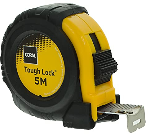 Coral 57405 - Metro a nastro tascabile con metro retrattile e clip da cintura in acciaio, lunghezza 5 m, larghezza 19 mm