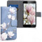 kwmobile Wallet Case Compatible with Samsung Galaxy J3 (2016) DUOS Case for Phone - Magnolias Taupe/White/Blue Grey