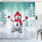 ABAKUHAUS Weihnachten Duschvorhang, Skifahren-Schneemann-Bäume, Stoffliches Gewebe Badezimmerdekorationsset mit Haken, 175 x 200 cm, Teal Rot Weiß