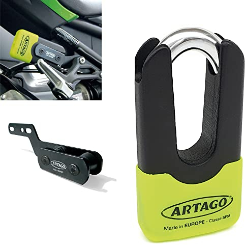 Artago 69X3 Pack Candado Antirrobo Disco Alta Seguridad + Soporte para Kawasaki Z900, Homologado SRA, Sold Secure Gold, ART4