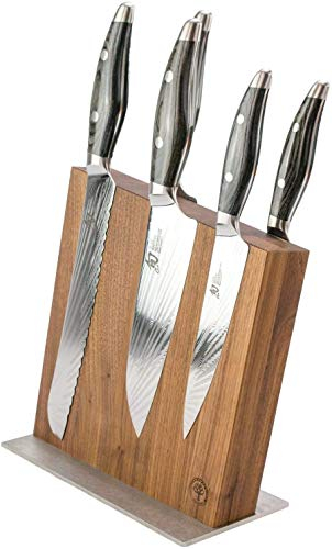 Kai Shun - Set di coltelli professionali giapponesi in acciaio damasco + blocco magnetico in noce (variante B con 5 coltelli)