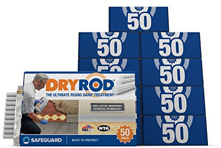 Dryrod Damp Proofing Rods (50 Pack x 10) - BBA-Approved Rising Damp Treatment, Stronger Than DPC Injection Creams. Coverage 60m