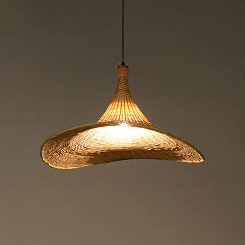 LANMOU Retro Pendelleuchte Mit Bambus Lampenschirm, Schlafzimmer Wohnzimmer Decke Kronleuchter Teehaus Esszimmer Bambus Lampe Strohhut Hängeleuchte Bar Cafe Club Single Head Hängelampe,Ø52cm