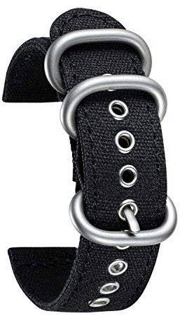 BINLUN Correa de Reloj Lona para Mujer Hombre 18mm Correas Reloj de Tela para Smartwatch Tejido Correas Reloj de Recambio de Liberación Rápida (S-Negro, 24mm)