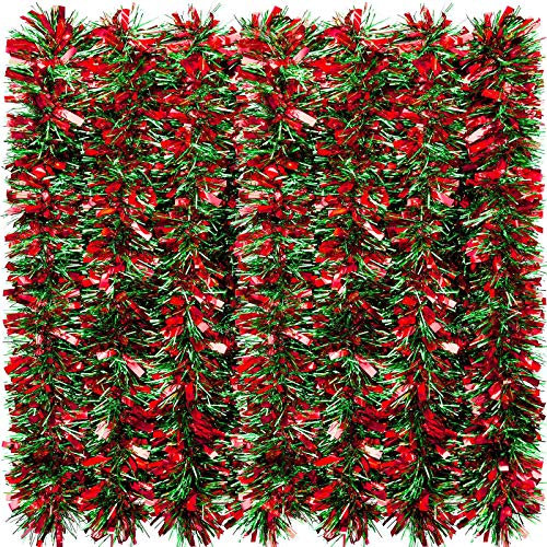 EBOOT 39.4 Feet Shiny Tinsel Garland - Metallic Christmas Tree Hanging Decorations for Indoor and Outdoor Parties (Red and Green)