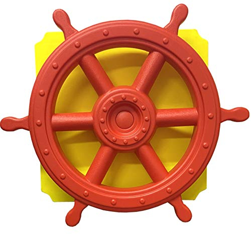 move and stic Platte 40x40 mit Spielfunktion Multifunktionsplatte Spielplatte mit Piratenlenkrad Steuerrad für Spielturm (Platte 40x40cm gelb mit Schiffslenkrad groß rot)