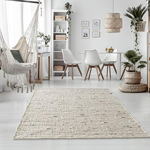 Taracarpet Handweb-Teppich Oslo Wolle im Skandinavischem Landhaus Design Wohnzimmer Esszimmer Schlafzimmer Flur Läufer beidseitig verwendbar 070x130 cm hellgrau meliert Multi