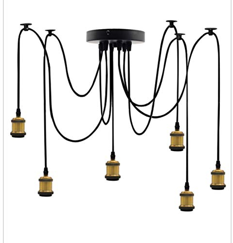 Rustikal Pendelleuchte LED E27 Wohnzimmer Lampe, Vintage Schwarz Industrie Design Hängelampe Esszimmer 6-flammig, Kreativ Küchenleuchte, Retro Loft stil Büro Deckenleuchte, 200cm Höhenverstellbar