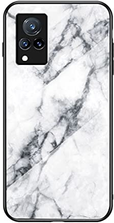BRAND SET Coque pour Vivo V21 5G Étui en Silicone Extra-Mince en Verre Trempé Marbré Étui Tout Inclus étui en Gel TPU Souple Étui pour Vivo V21 5G (Blanc)