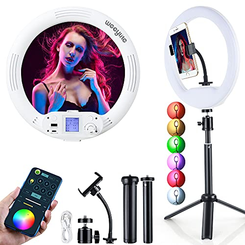 Weeylite 10,5 Zoll RGB LED Ringlicht mit Stativ & Handyhalter für Laptop Computer,APP-Steuerung/Akku/2500-8500K/0-360° Vollfarbe Tischringlicht für Videokonferenz,Selfie,Live-Stream,Makeup,Fotografie